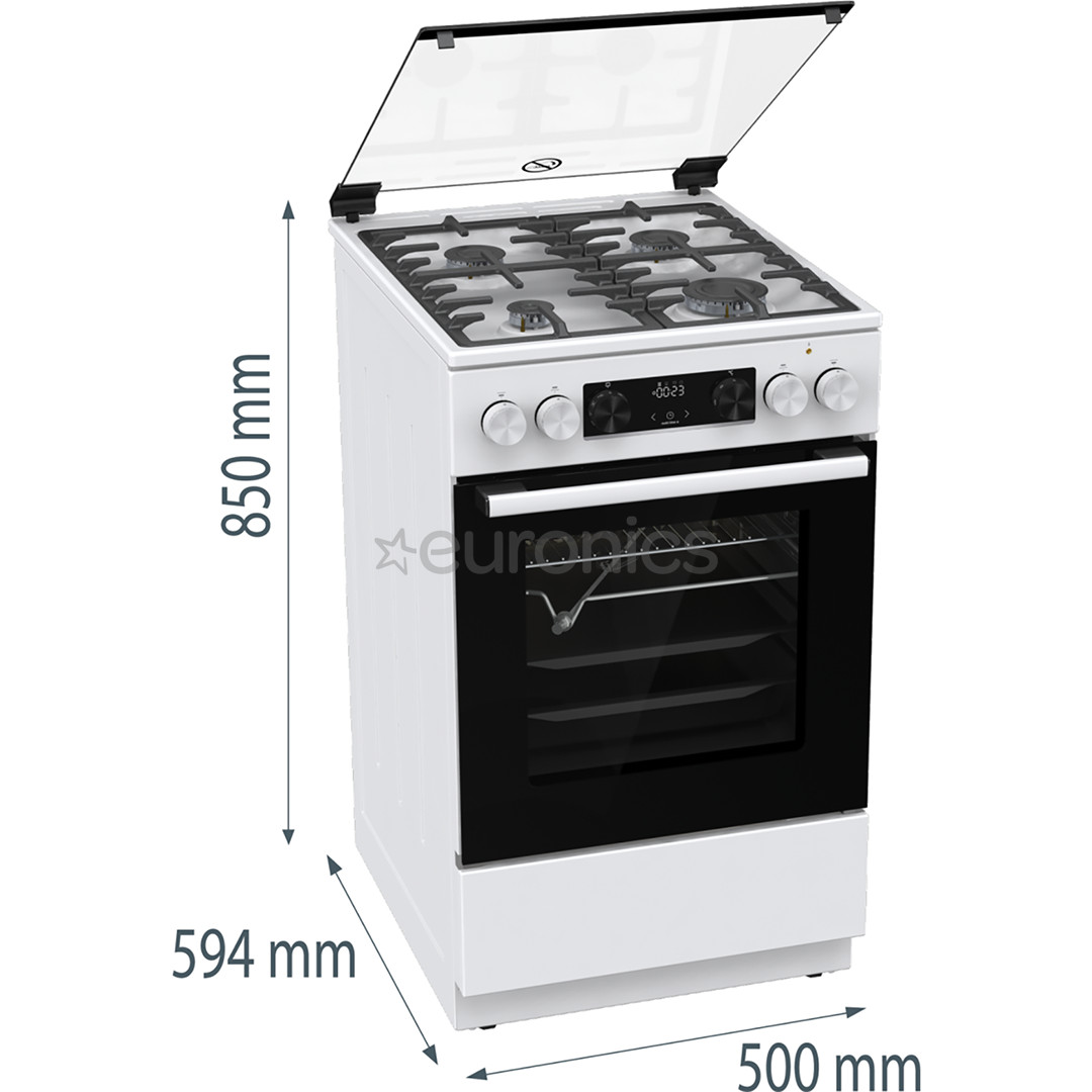 Gorenje, 70 L, laius 50 cm, valge - Gaasipliit elektriahjuga
