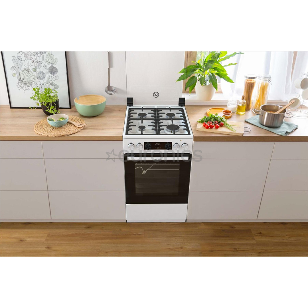 Gorenje, 70 L, laius 50 cm, valge - Gaasipliit elektriahjuga