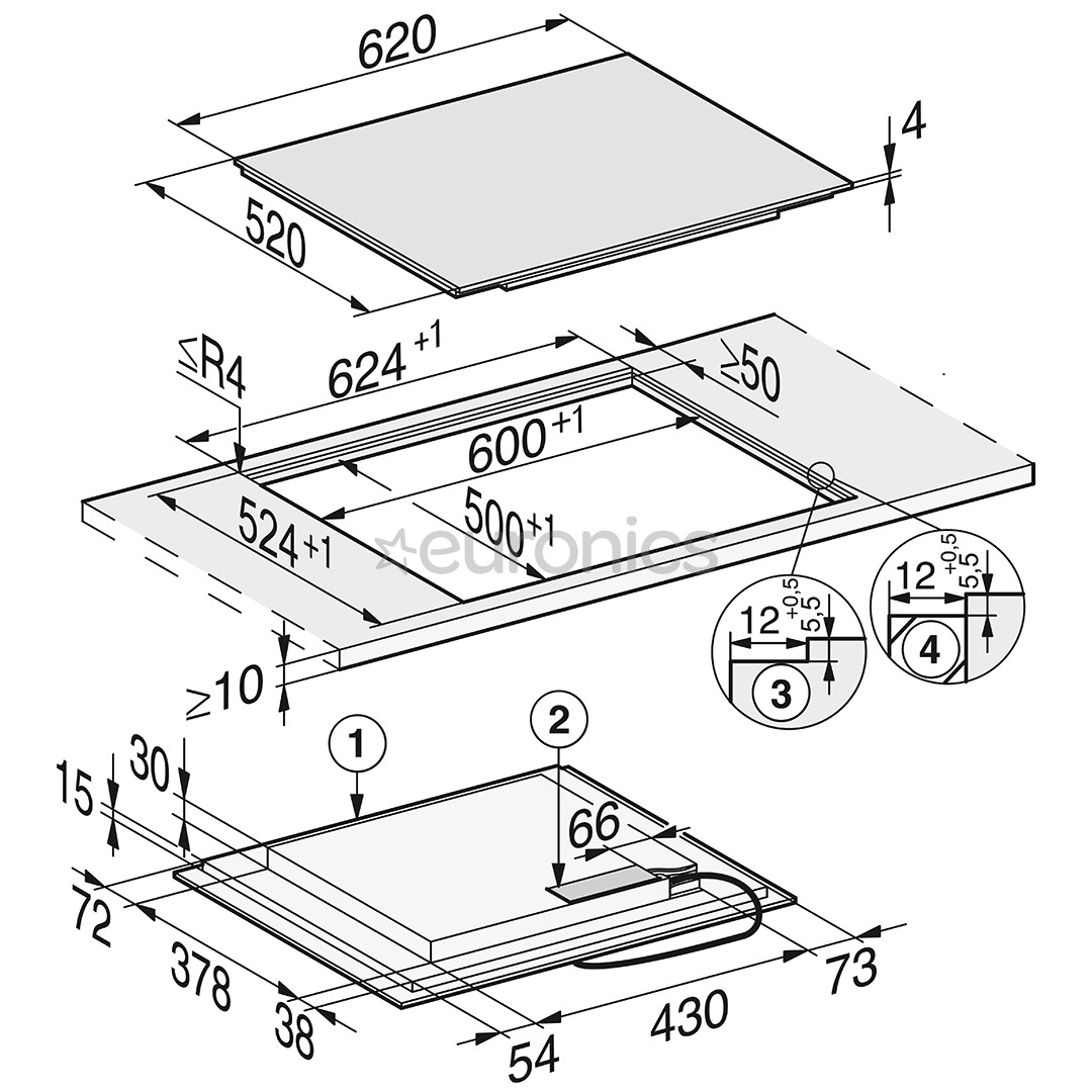 Miele, зона нагрева PowerFlex, ширина 62 см, без рамы, черный - Интегрируемая индукционная варочная панель