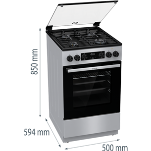 Gorenje, 70 L, laius 50 cm, hall - Gaasipliit elektriahjuga