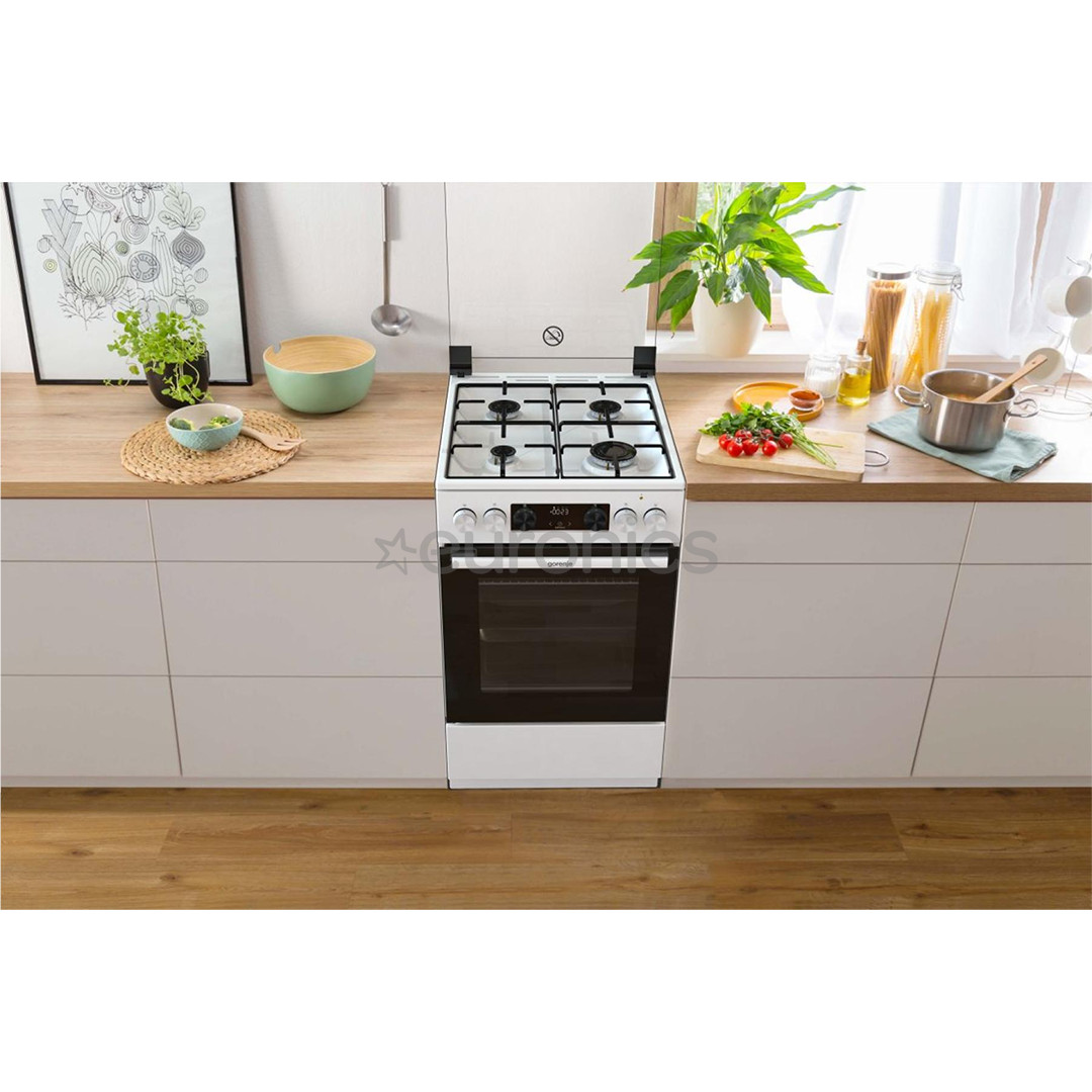 Gorenje, 62 L, laius 50 cm, valge - Gaasipliit elektriahjuga