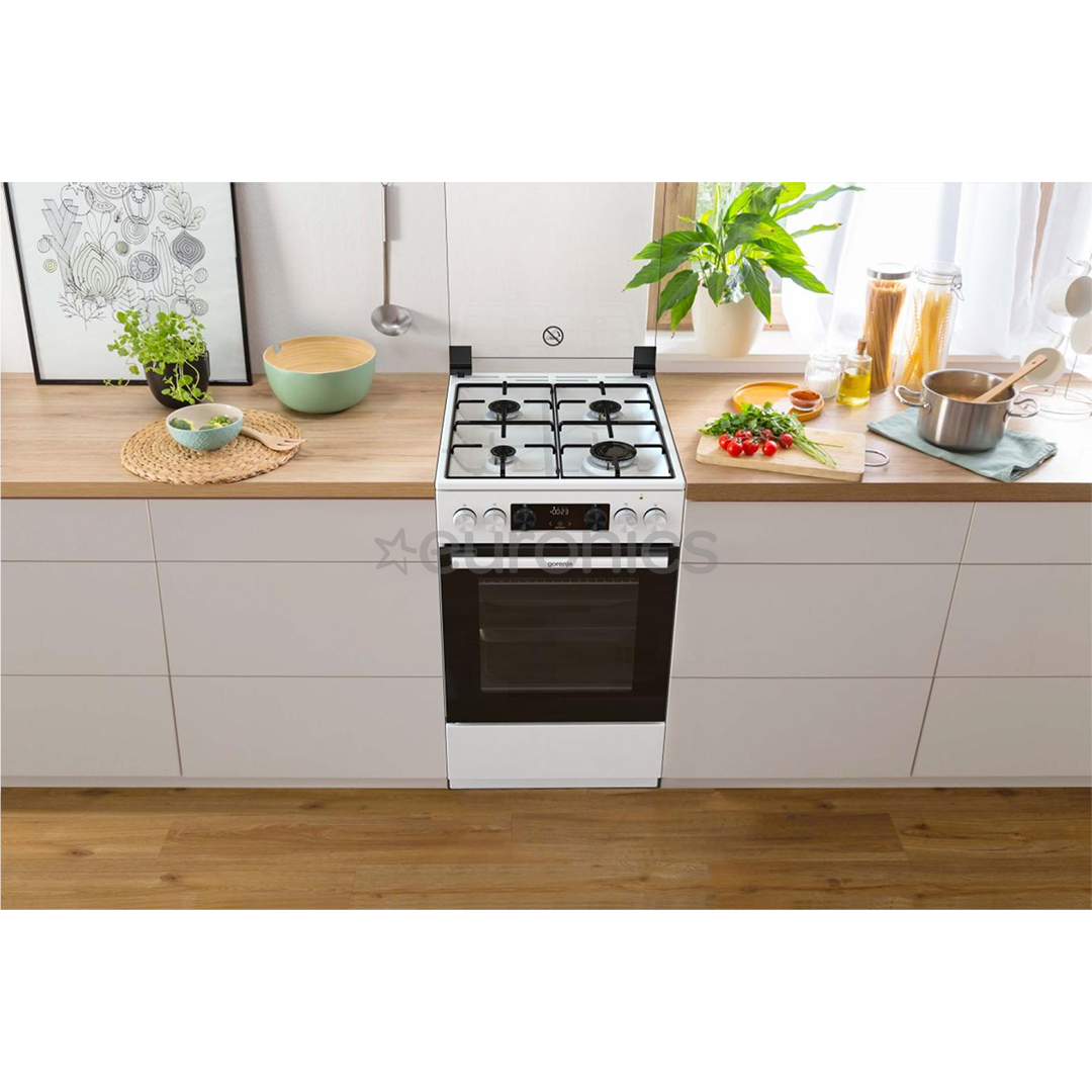 Gorenje, 62 L, laius 50 cm, valge - Gaasipliit elektriahjuga