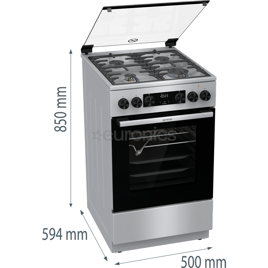 Gorenje, 70 L, laius 50 cm, roostevaba teras - Gaasipliit elektriahjuga