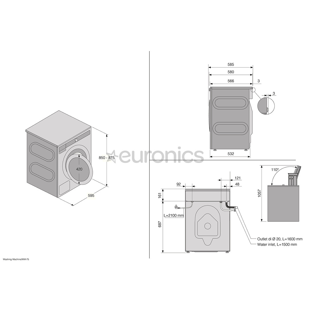 Asko, 8 kg, sügavus 53,2 cm, 1400 p/min - Eestlaetav pesumasin