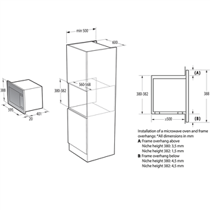 Gorenje, 25 L, 900 W, valge - Integreeritav mikrolaineahi grilliga