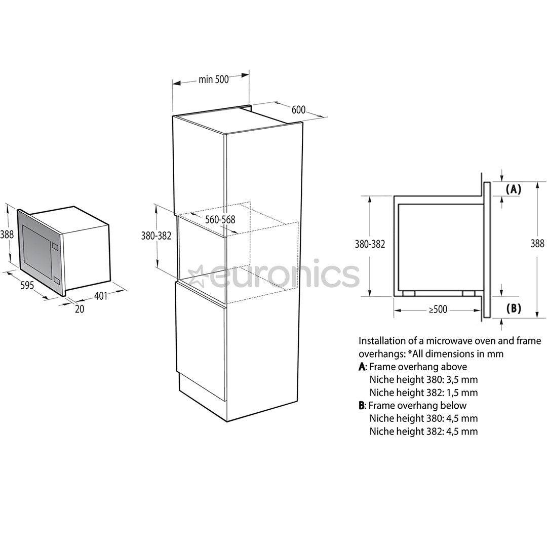 Gorenje, 25 L, 900 W, white - Built-in microwave with grill