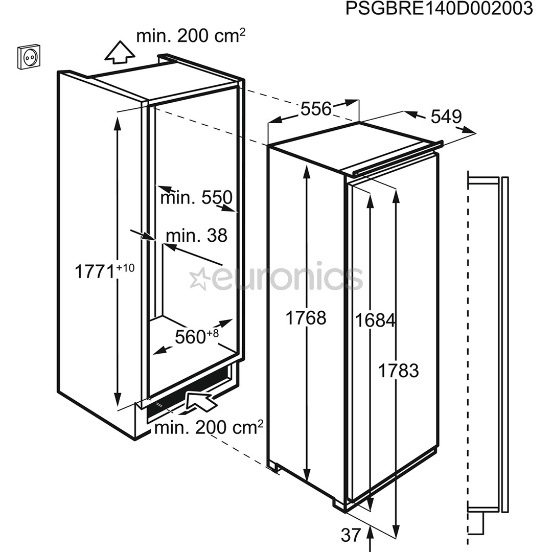 AEG 7000 Series, NoFrost, 204 L, height 177 cm - Built-in freezer