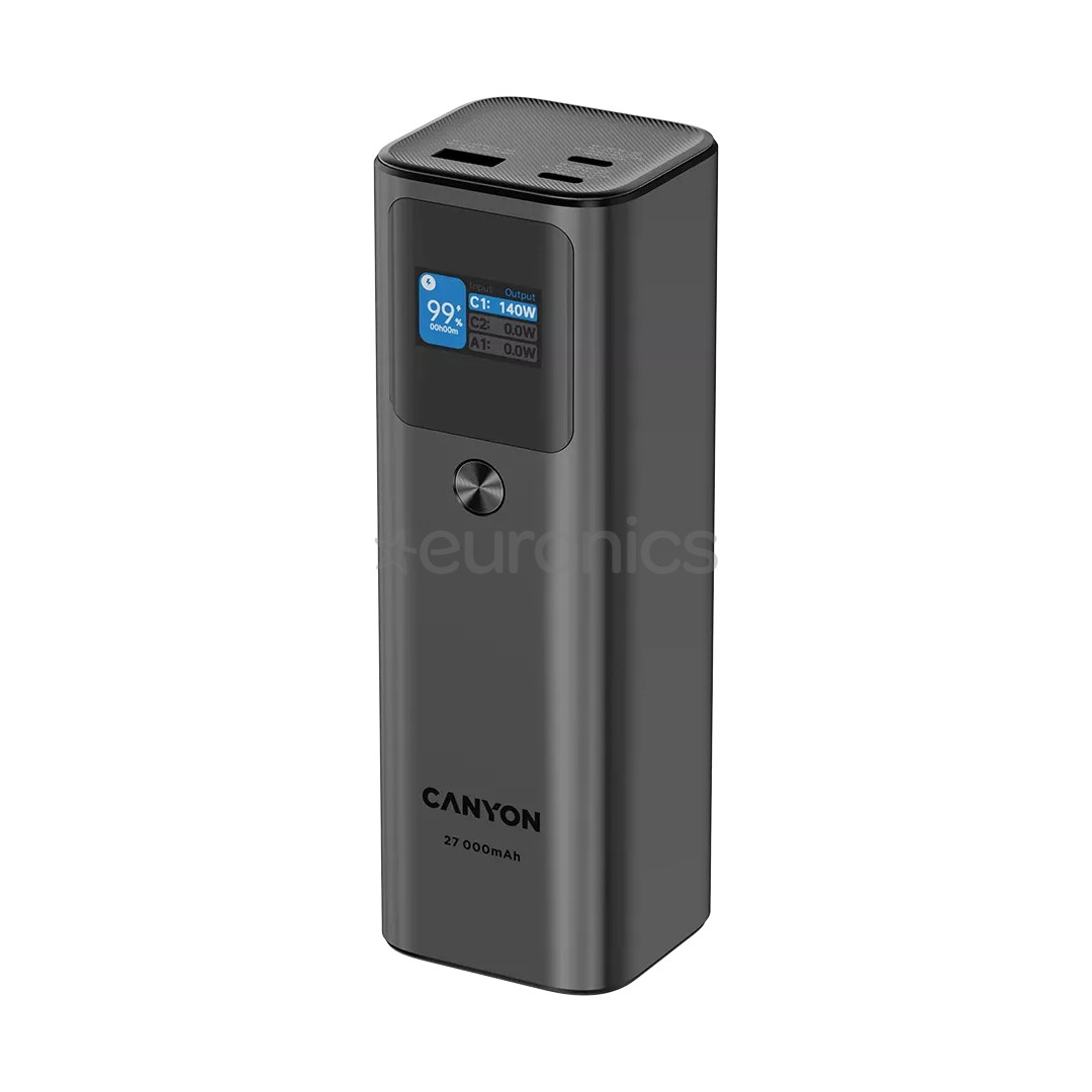 Canyon PB-2010, 27 000 mAh, USB-A, USB-C, tumehall - Akupank