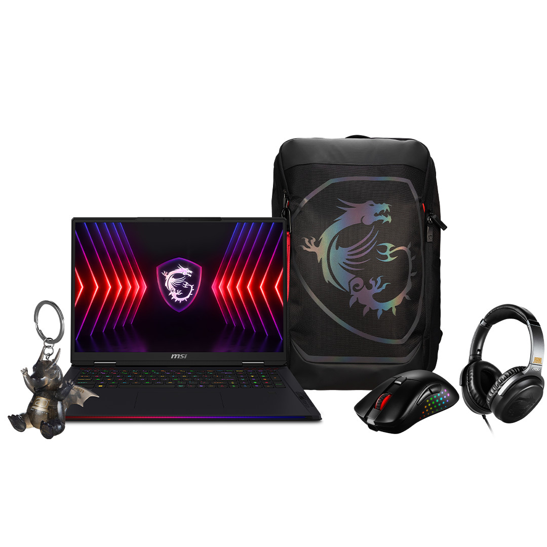 MSI Raider 18 HX A14V 20th Anniversary Bundle, 18'', 120 Гц, UHD+, Mini LED, i9, 32 ГБ, 1 ТБ, RTX 4070, черный - Комплект с ноутбуком