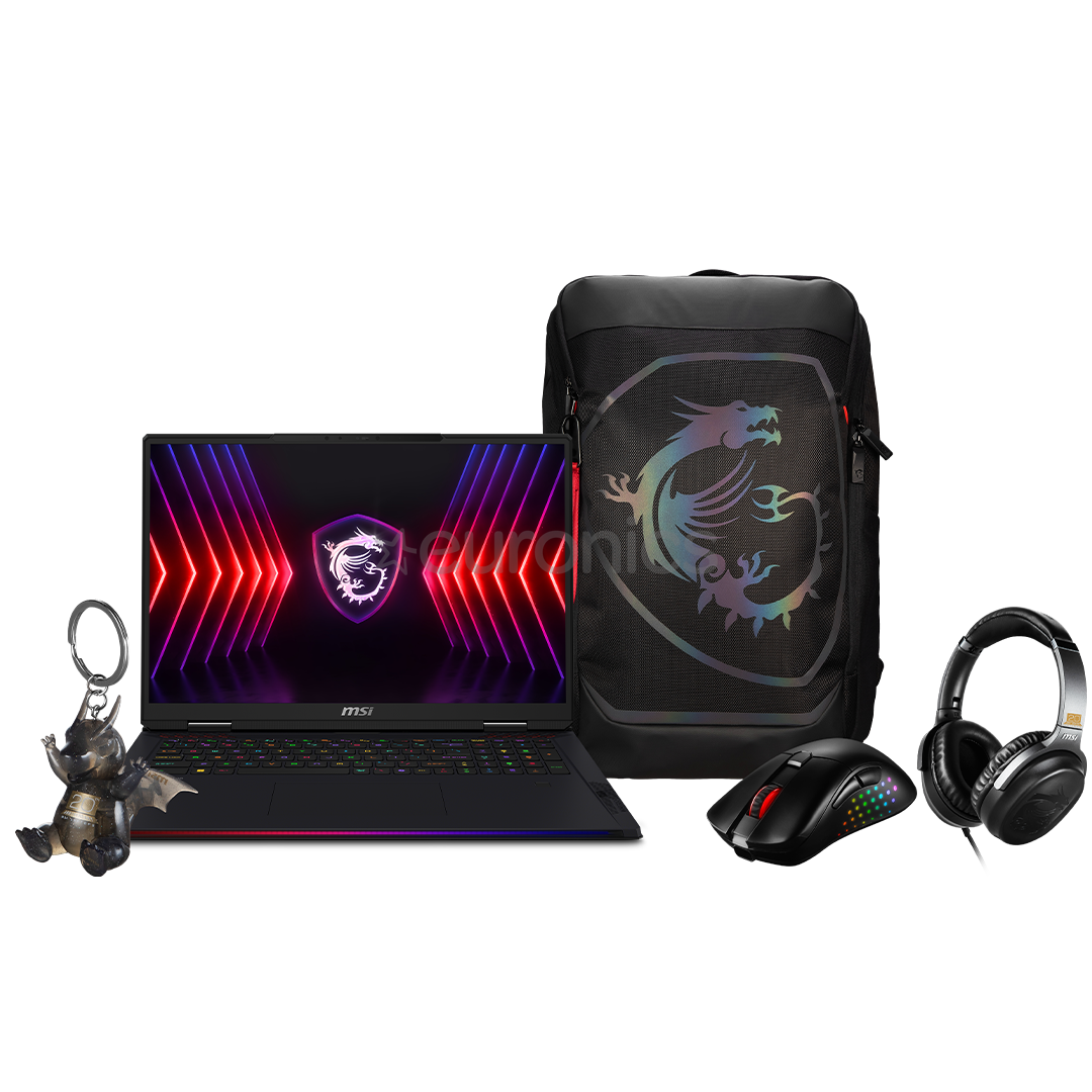 MSI Raider 18 HX A14V 20th Anniversary Bundle, 18'', 120 Hz, UHD+, Mini LED, i9, 32 GB, 1 TB, RTX 4070, core black - Notebook bundle