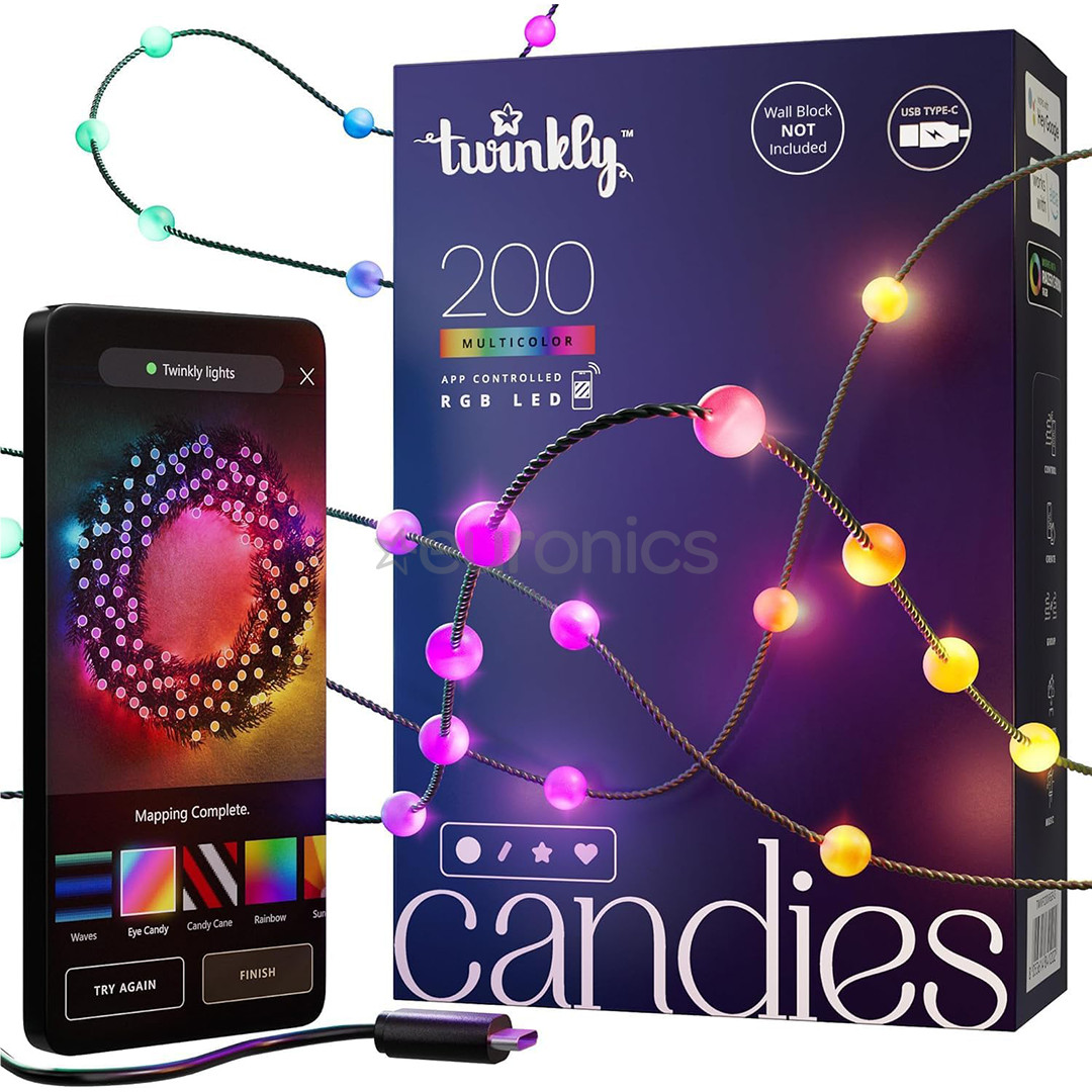 Twinkly Candies Pearls, RGB, 200 LED, USB-C, 12 m, roheline - Nutivalgusti