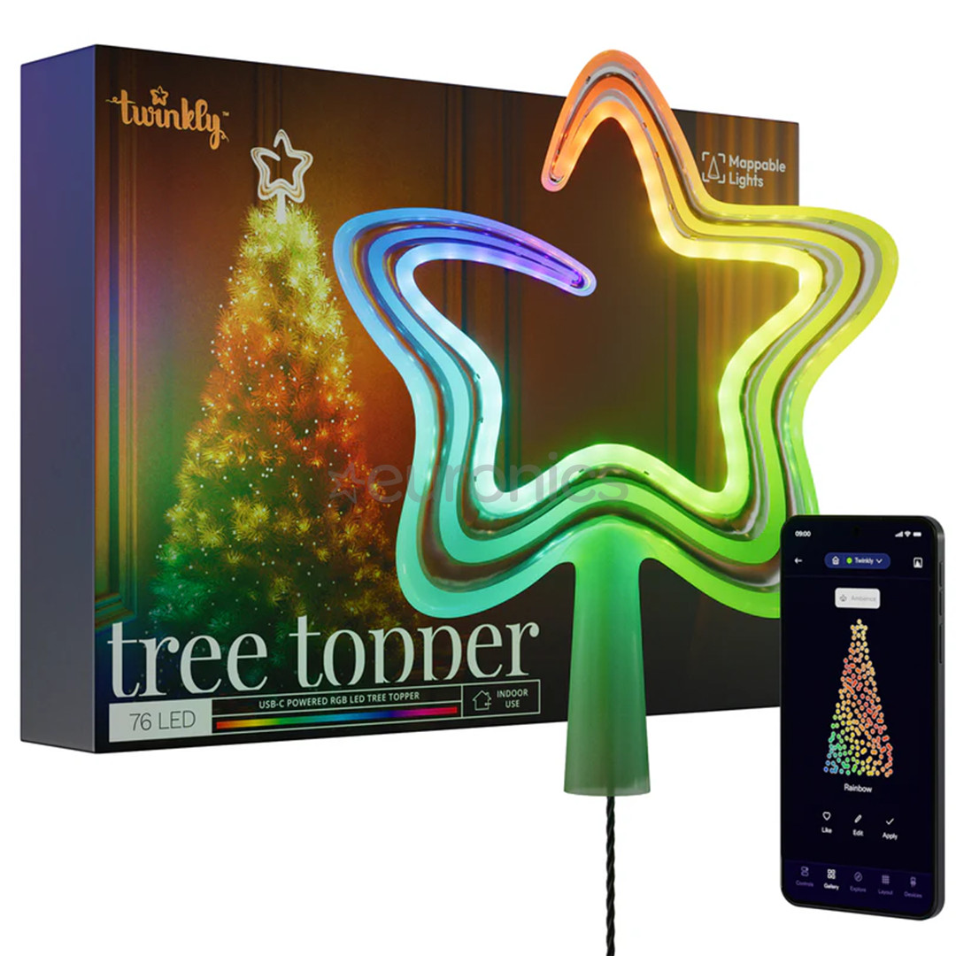 Twinkly Tree Topper, RGB, 76 LED, USB-C, valge - Nutikas jõulupuu tipukaunistus