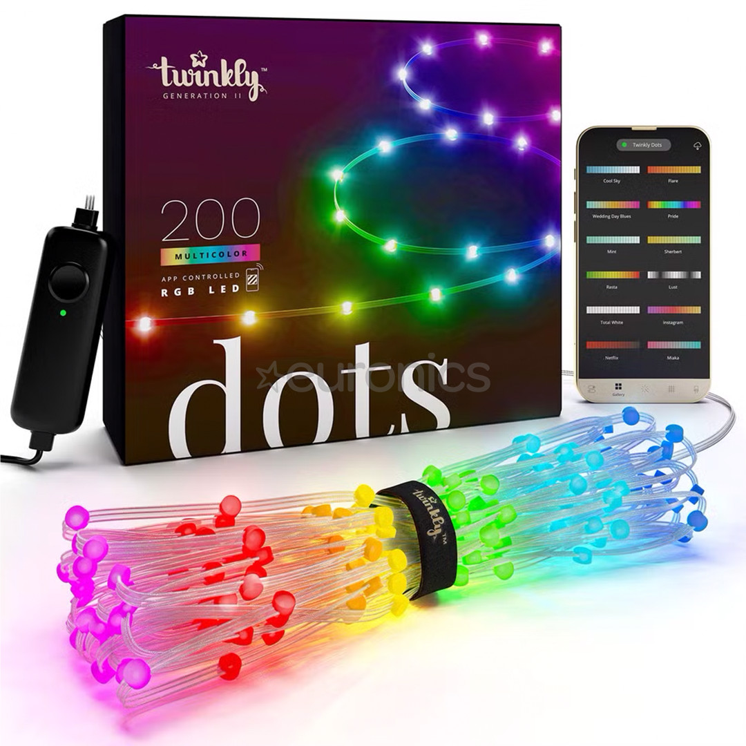Twinkly Dots, 200 LED, IP20, 10 m, läbipaistev - Nutikas valgusriba