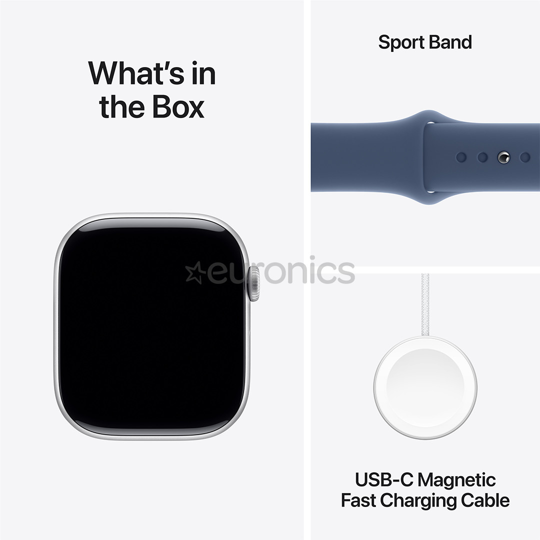 Apple Watch Series 10 GPS, 46 mm, sport band, M/L, silver aluminium / denim - Smart watch
