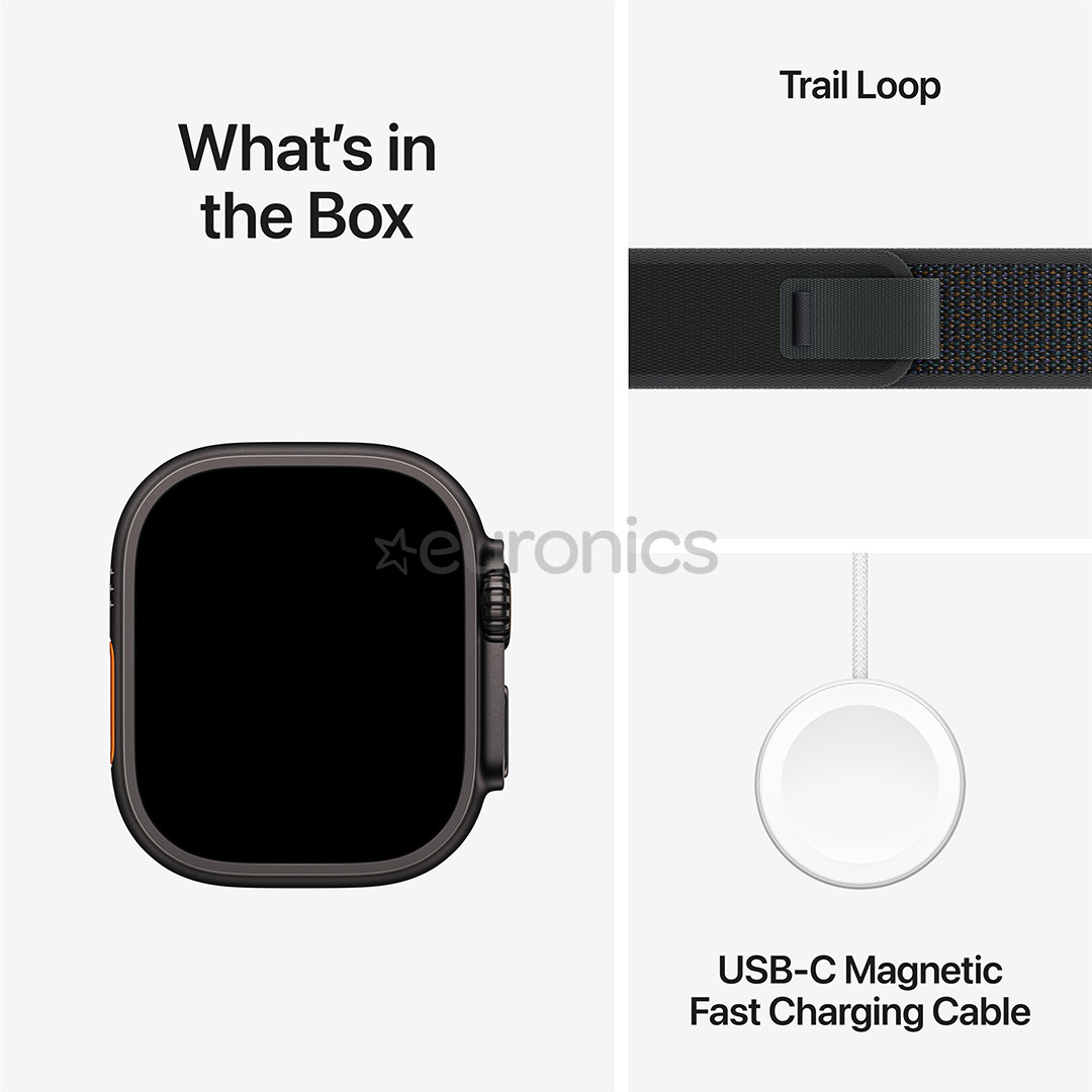 Apple Watch Ultra 2, 49 mm, Trail Loop, S/M, must titaan / must - Nutikell
