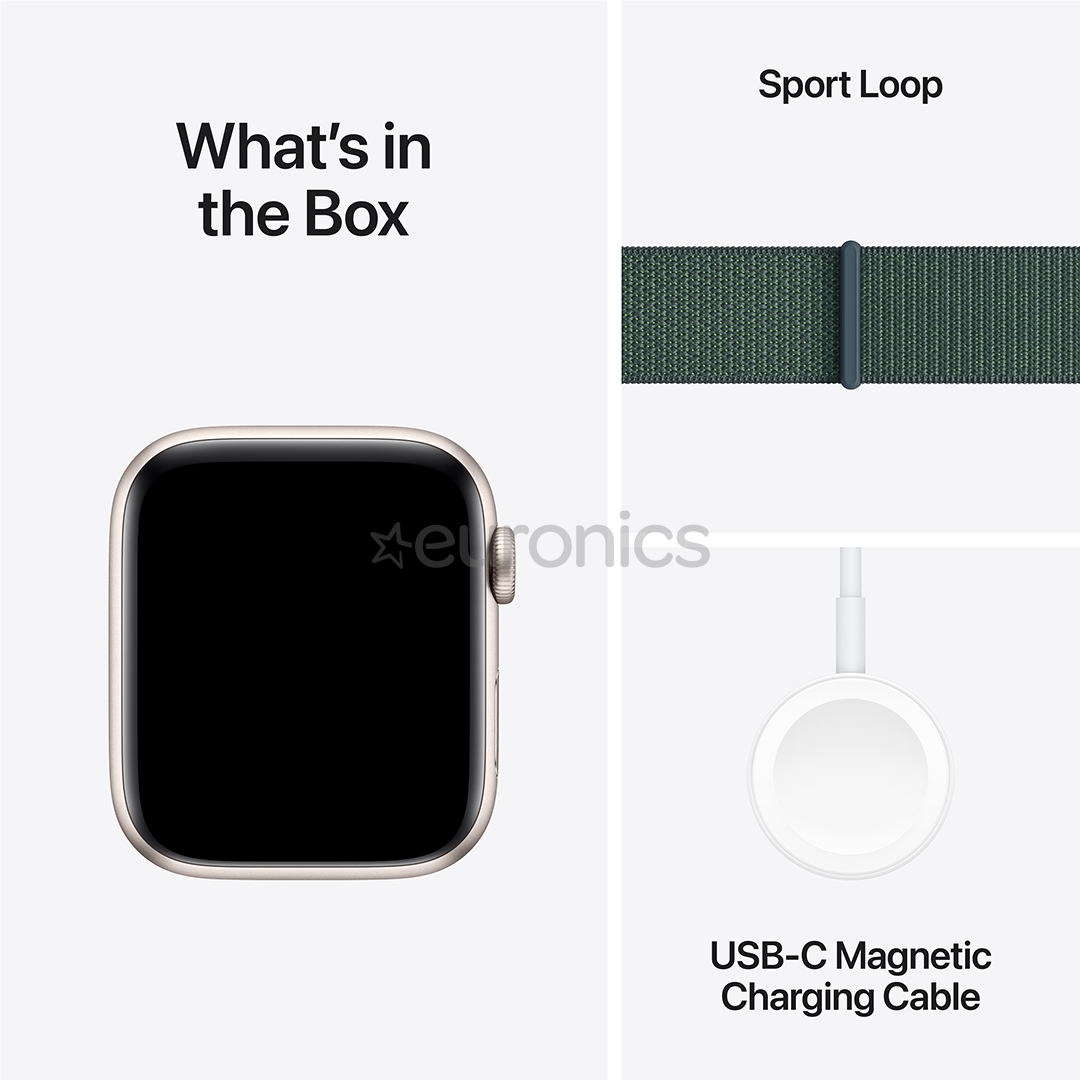 Apple Watch SE, 44 мм, GPS, sport loop, бежевый алюминий / зеленый - Смарт-часы