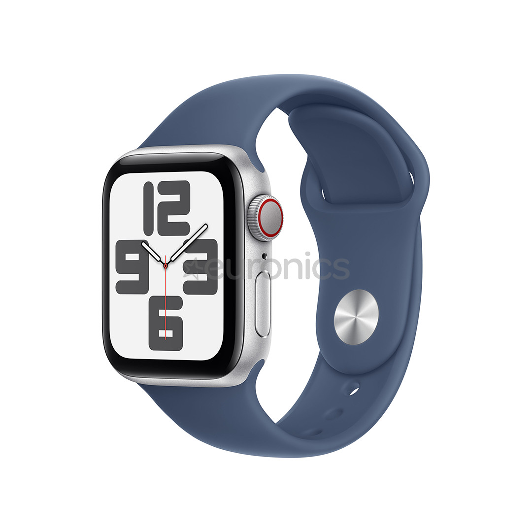 Apple Watch SE, 40 мм, GPS + Cellular, sport band, S/M, серебристый алюминий / синий - Смарт-часы