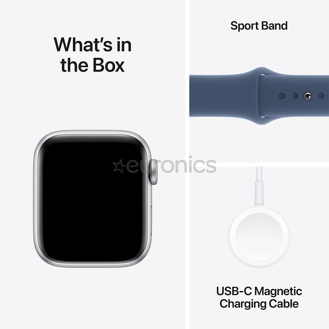 Apple Watch SE, 40 мм, GPS + Cellular, sport band, S/M, серебристый алюминий / синий - Смарт-часы