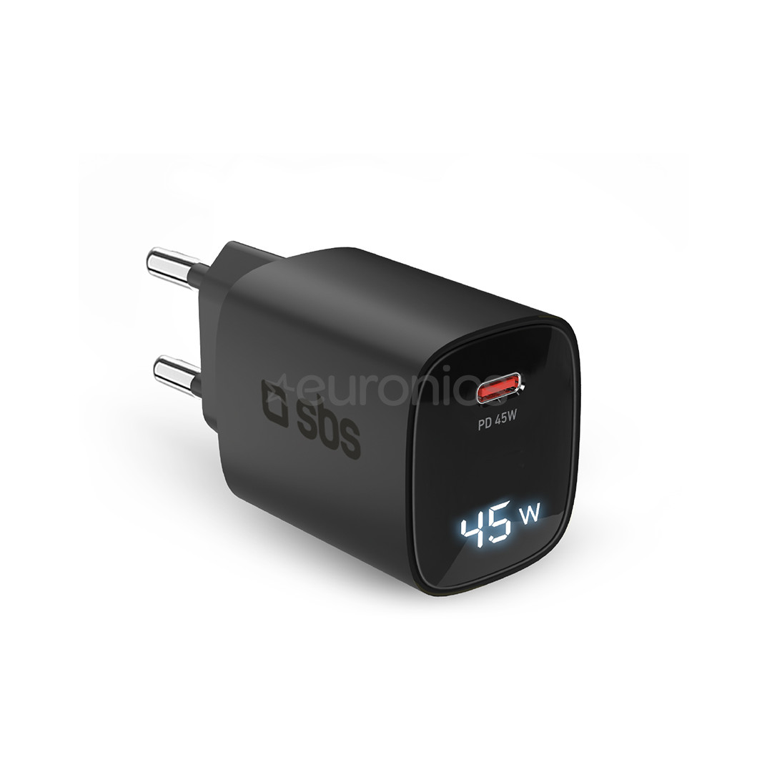 SBS LCD Wall Charger, USB-C, LCD, 45 Вт, черный - Зарядное устройство