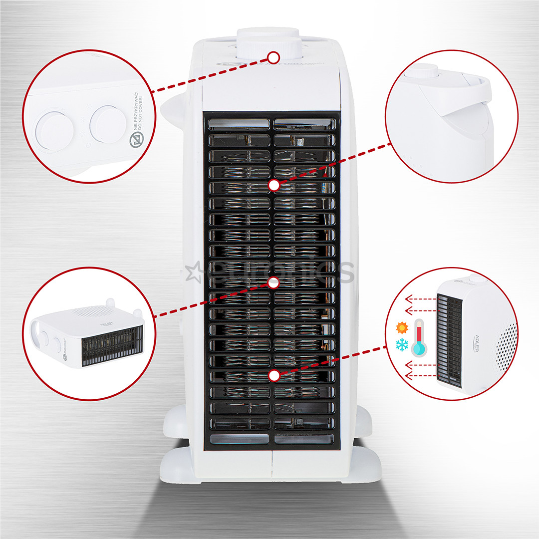 Adler, 2000 W, valge - Soojapuhur-ventilaator