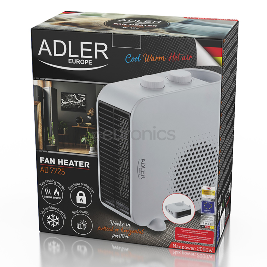 Adler, 2000 W, valge - Soojapuhur-ventilaator