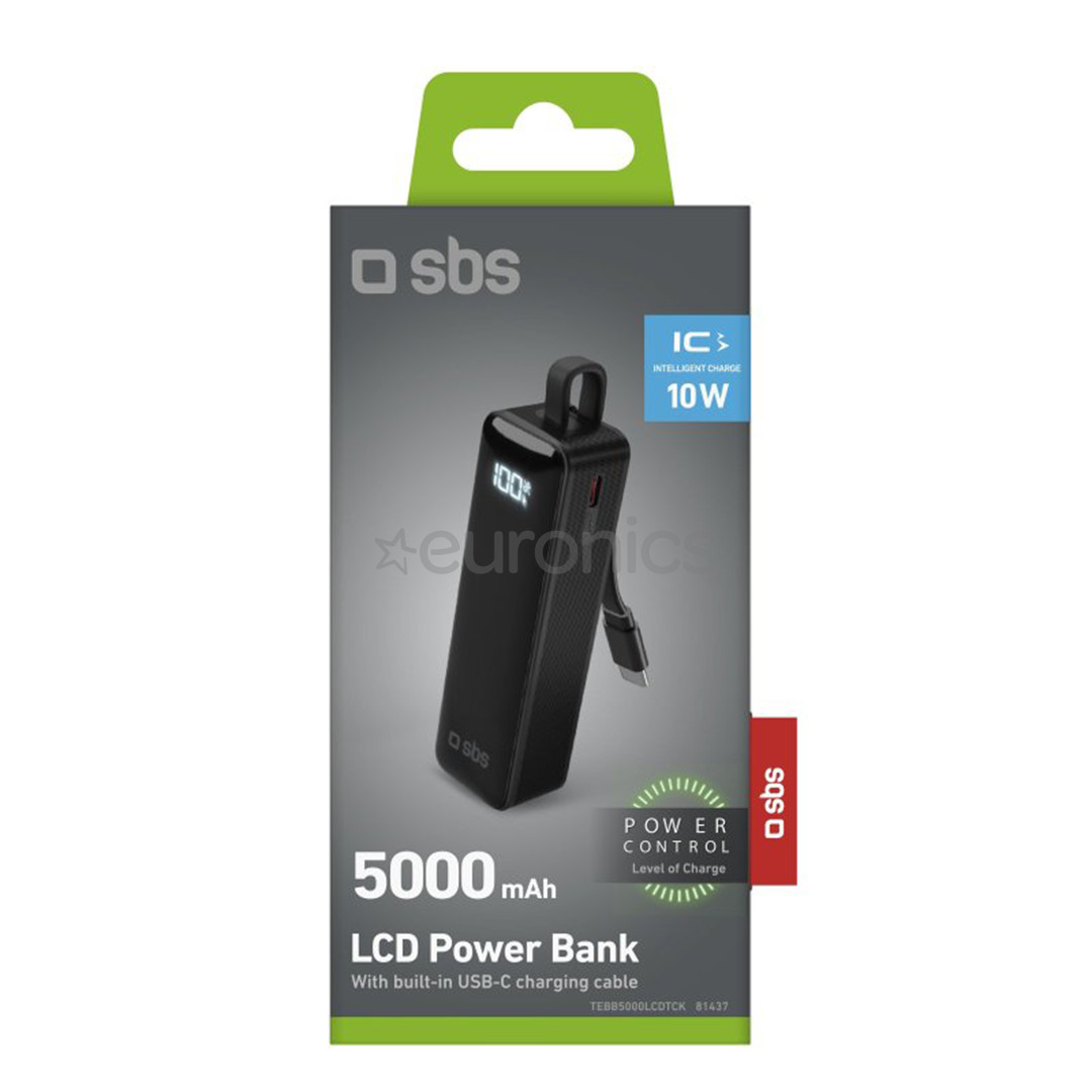 SBS LCD Power Bank, 5000 mAh, must - Akupank