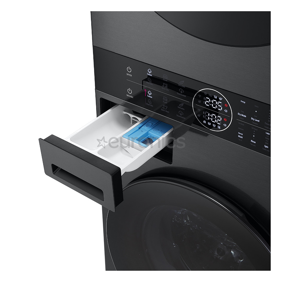 LG, 12 kg + 10 kg, sügavus 66 cm, 1400 p/min, must - Pesumasin + Pesukuivati