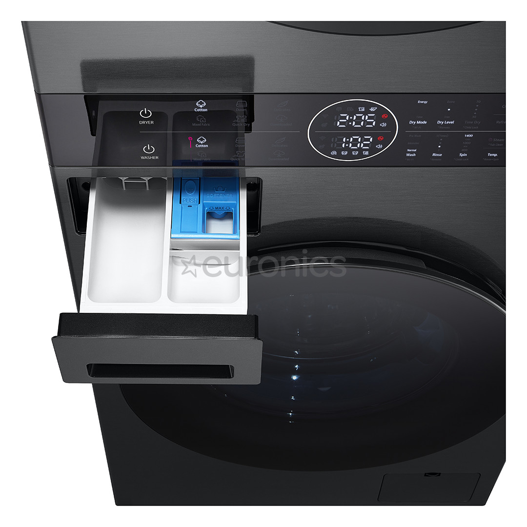 LG, 12 kg + 10 kg, sügavus 66 cm, 1400 p/min, must - Pesumasin + Pesukuivati