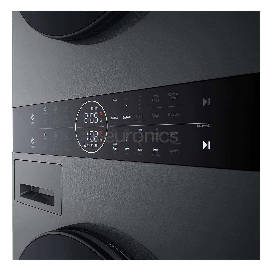 LG, 12 kg + 10 kg, sügavus 66 cm, 1400 p/min, must - Pesumasin + Pesukuivati