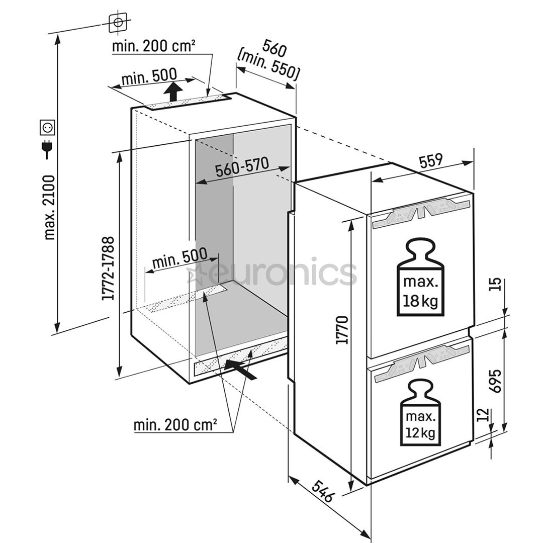 Liebherr, NoFrost, 253 L, height 177 cm - Built-in refrigerator