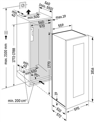 Liebherr, 83 бутылки, высота 182 см, черный - Интегрируемый винный шкаф