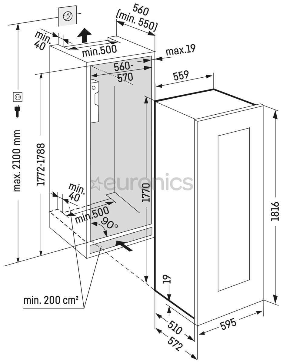 Liebherr, 83 бутылки, высота 182 см, черный - Интегрируемый винный шкаф