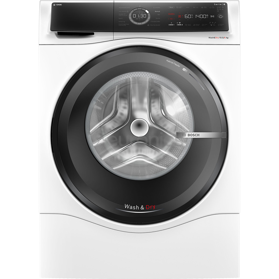 Bosch, Seeria 8, i-Dos, 10.5 kg/6 kg, sügavus 62.2 cm, 1400 p/min - Kuivatiga pesumasin