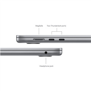 Apple MacBook Air 15'' (2024), M3 8C/10C, 16 GB, 256 GB, RUS, hall - Sülearvuti