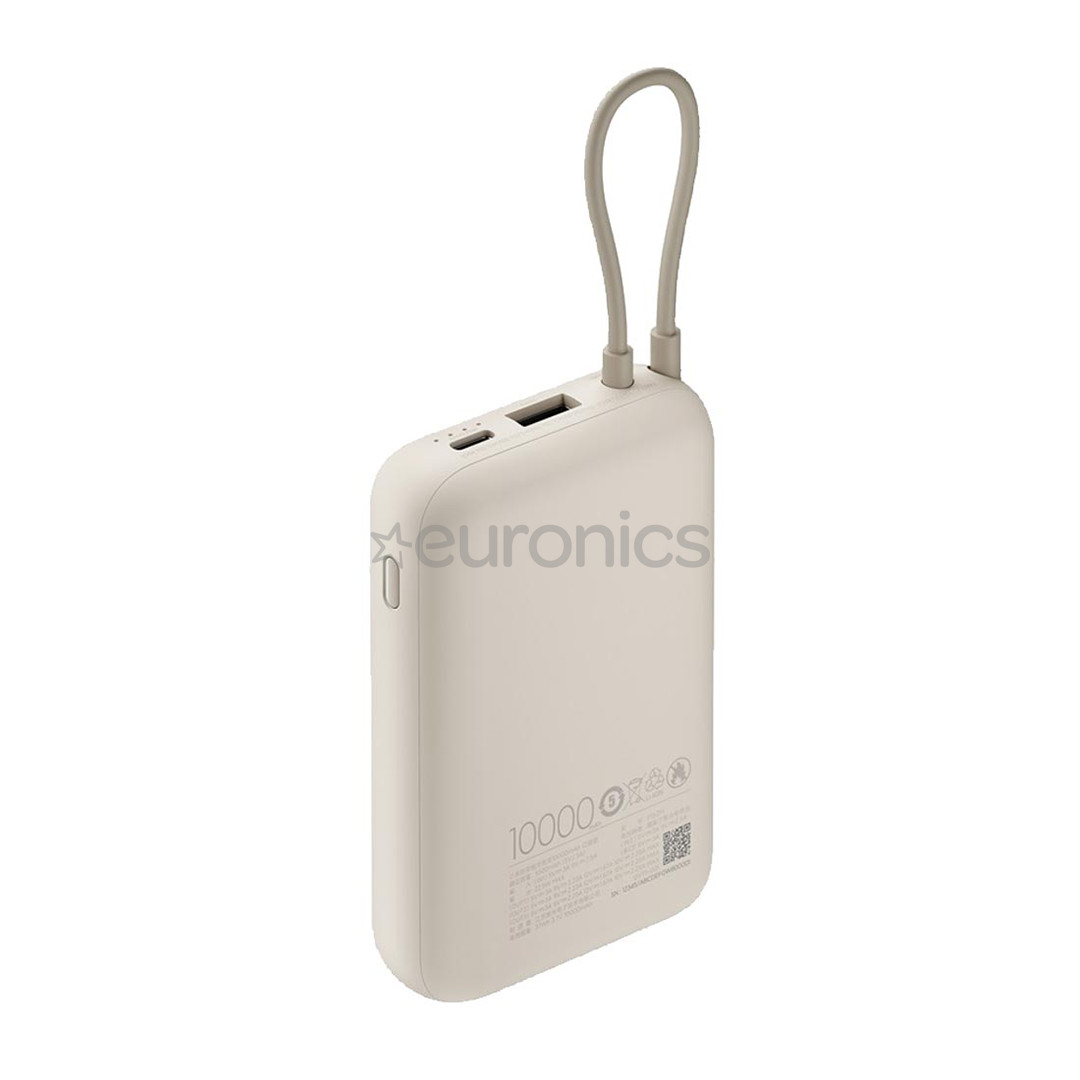 Xiaomi Power Bank, integreeritud kaabel, 10000 mAh, beež - Akupank