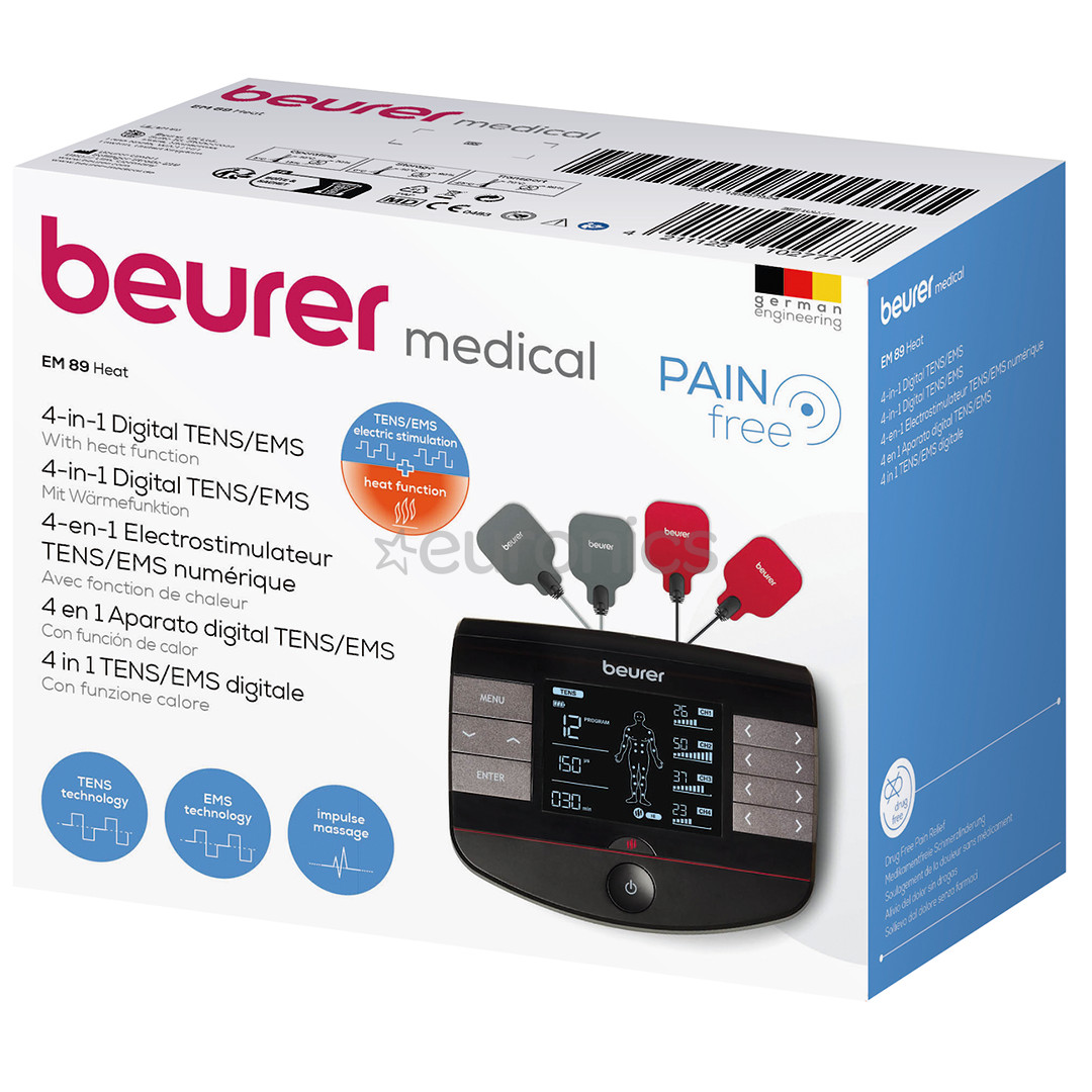 Beurer 4-in-1, heat function, black - Digital TENS/EMS device