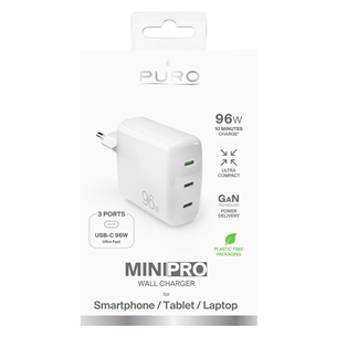Puro MiniPro Gan Wall Charger, 96 W, valge - Laadija