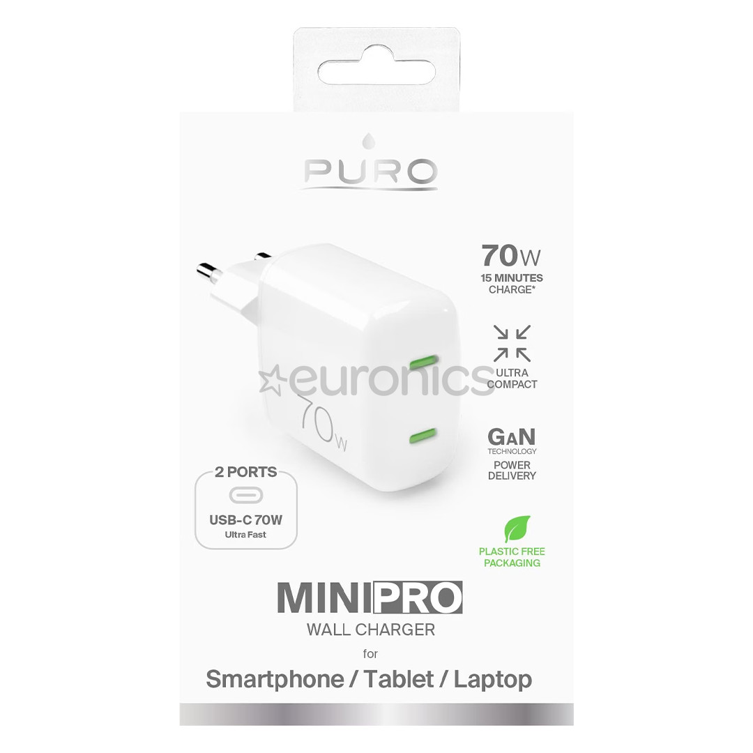 Puro MiniPro GaN Wall Charger, USB-C, 70W, white - Charger