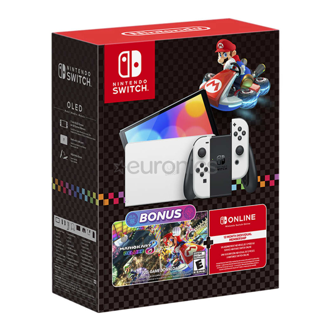 Nintendo Switch OLED + Mario Kart 8 Deluxe + NSO 12M, valge - Konsooli komplekt