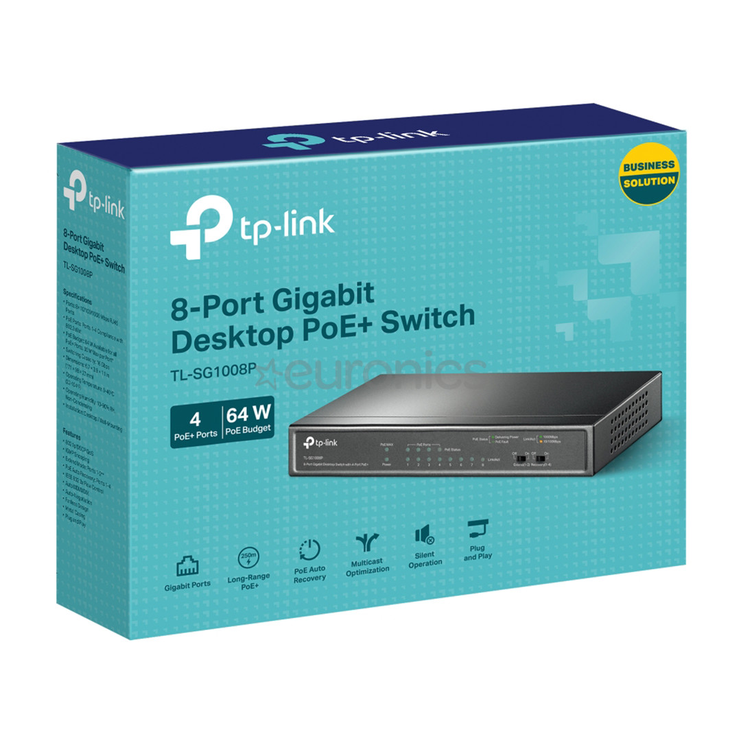 TP-Link SG1008P V2, gigabit, gray - Switch