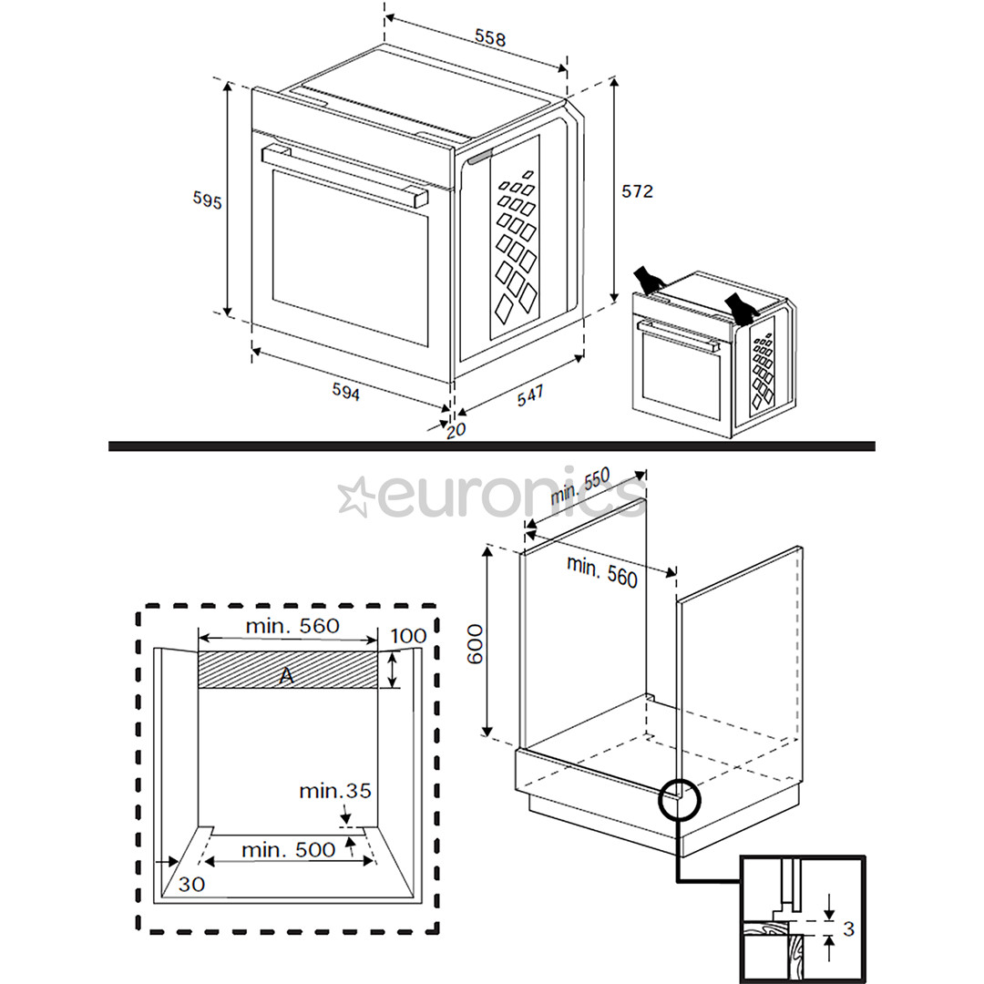 Beko, 72 л, пиролитическая очистка, черный - Интегрируемый духовой шкаф