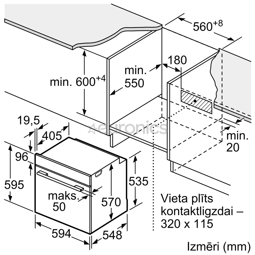 Bosch, 71 L, pürolüütline puhastus, must - Integreeritav ahi