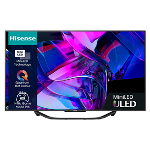 Hisense U7KQ, 65'', Ultra HD, Mini LED, jalg keskel, must - Teler