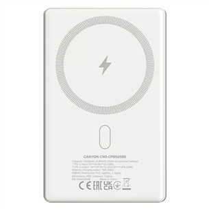 Canyon OnCharge 505 Slim Magsafe, 5000 mAh, juhtmevaba laadimine, USB-C, beež - Akupank