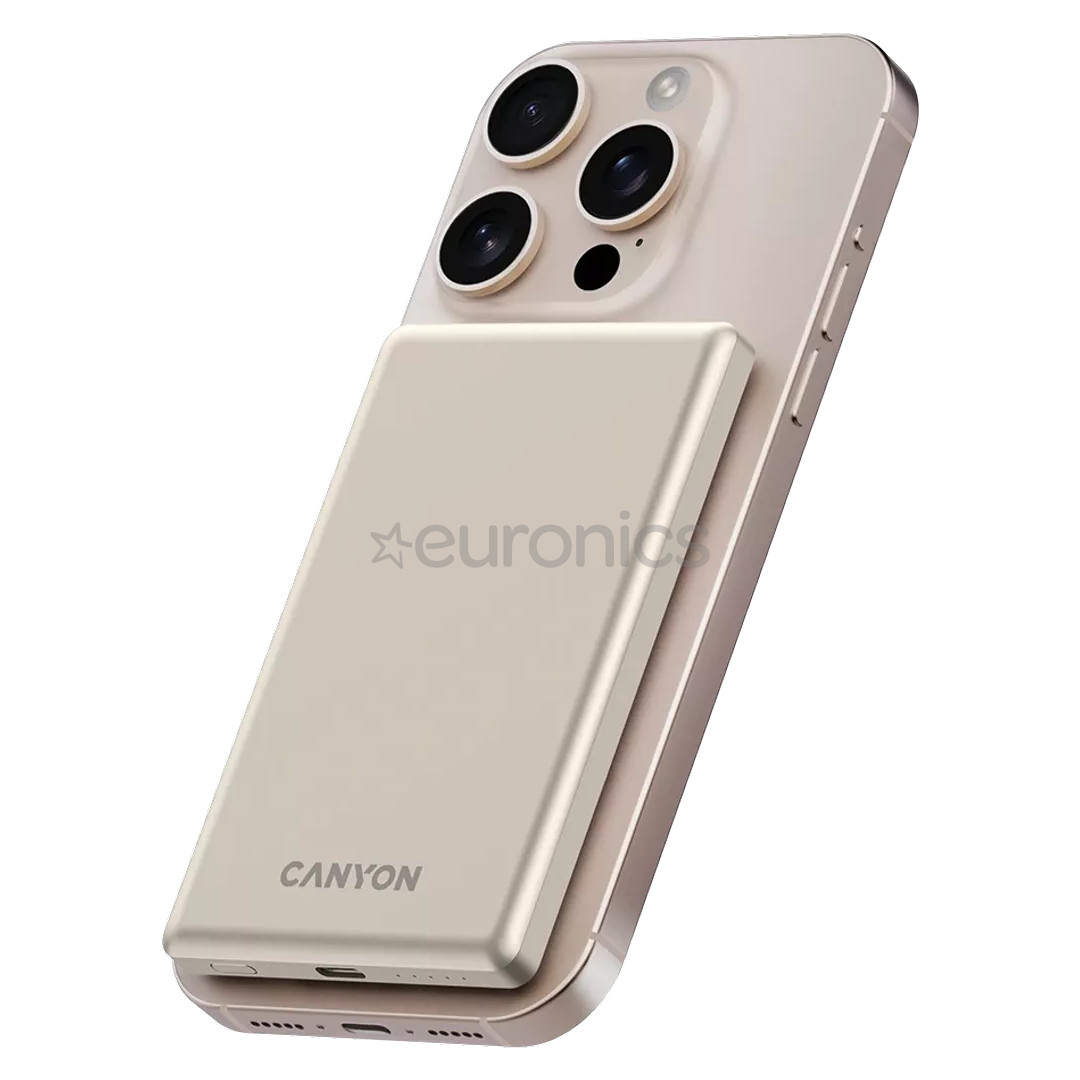 Canyon OnCharge 505 Slim Magsafe, 5000 mAh, juhtmevaba laadimine, USB-C, beež - Akupank