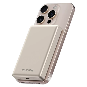 Canyon OnCharge 510 Slim Magsafe, 10000 mAh, juhtmevaba laadimine, USB-C, beež - Akupank