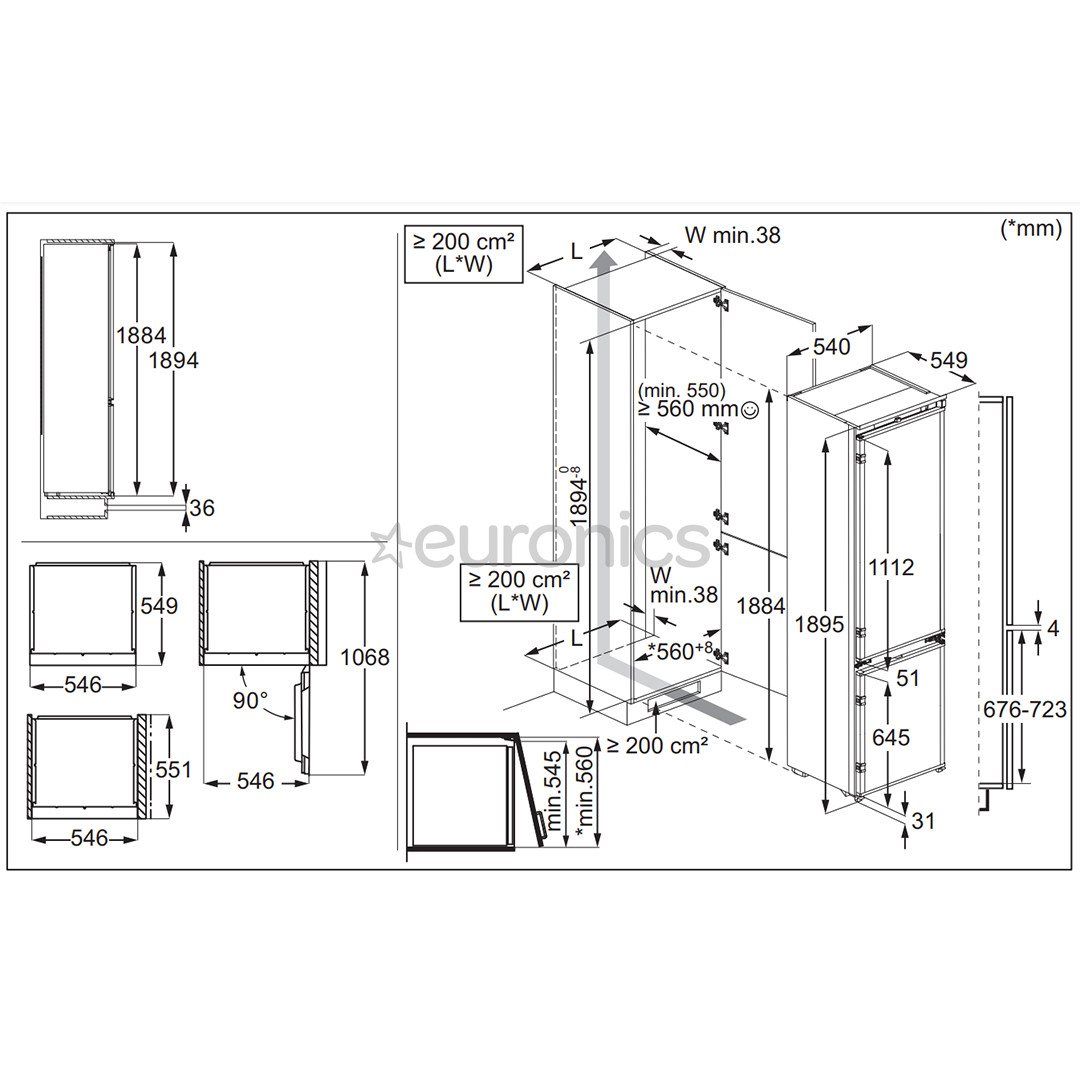 Electrolux 600 Series, No Frost, 269 л, высота 189 см - Интегрируемый холодильник