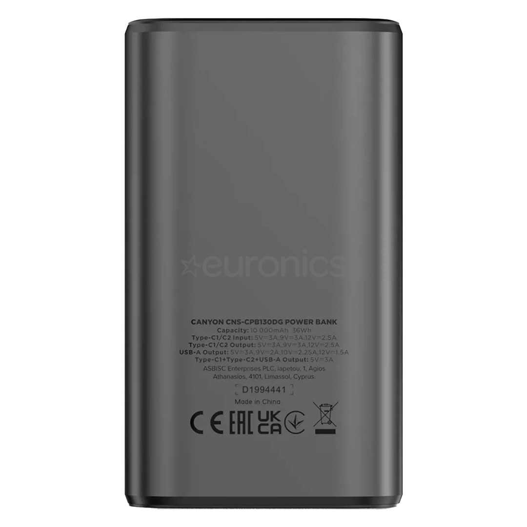 Canyon OnPower 130, 10000 mAh, tumehall - Akupank