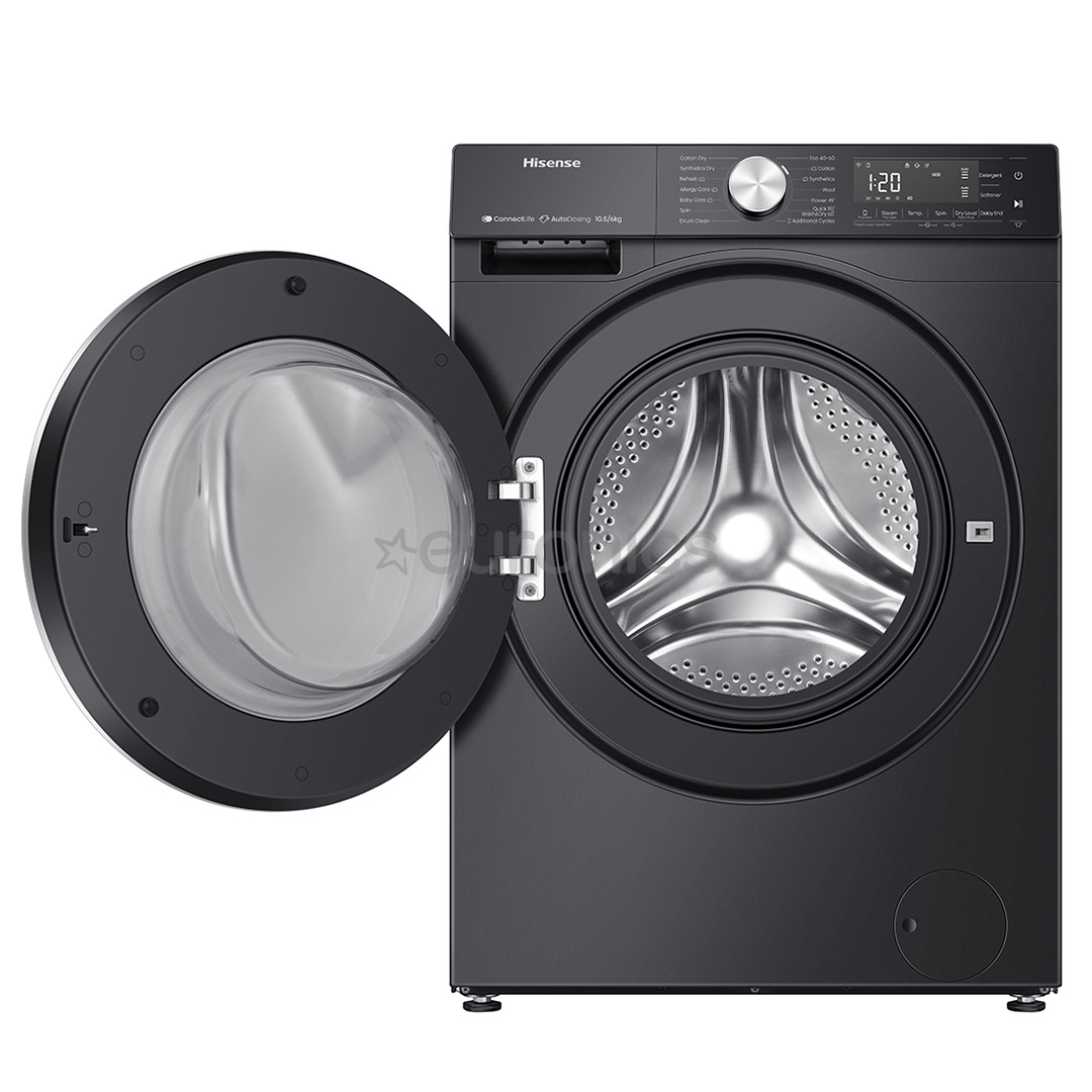 Hisense, 10.5 kg / 6 kg, depth 59 cm, 1400 rpm, black - Washer-dryer combo