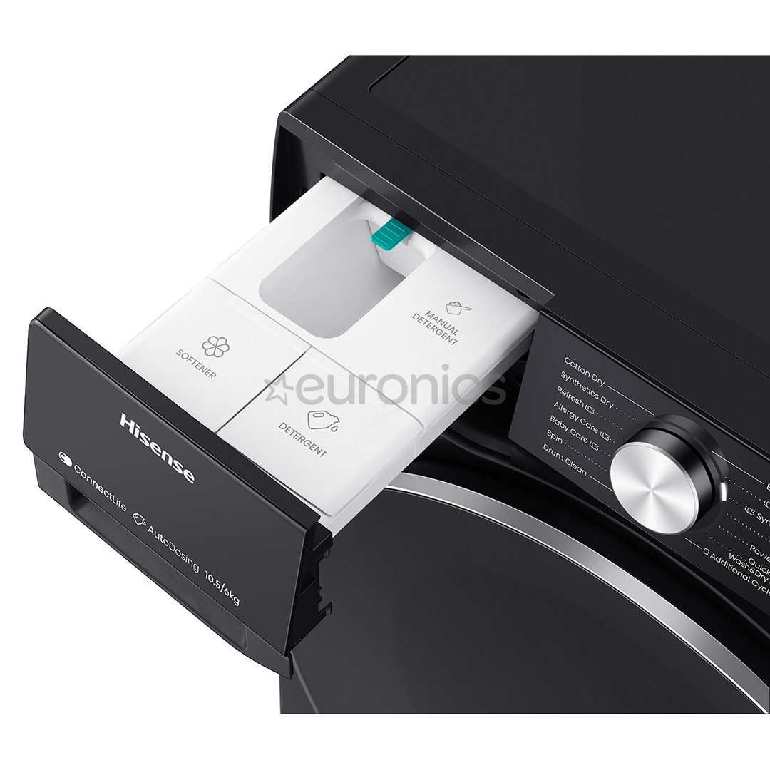 Hisense, 10.5 kg / 6 kg, depth 59 cm, 1400 rpm, black - Washer-dryer combo